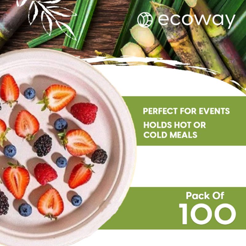 Ecoway - Round Bagasse Paper Plates - 10-Inch - 100pcs