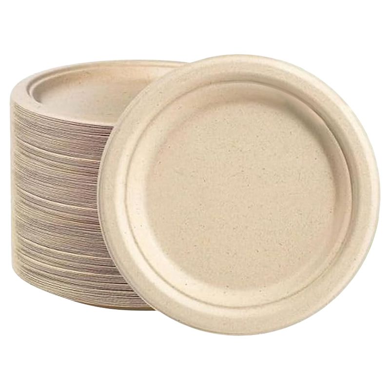 Ecoway - Round Bagasse Paper Plates - 10-Inch - 100pcs