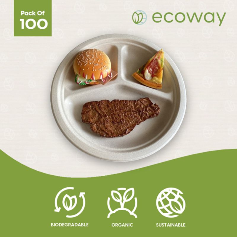 Ecoway - Compartment Disposable Plates - 10-Inch - 100pcs