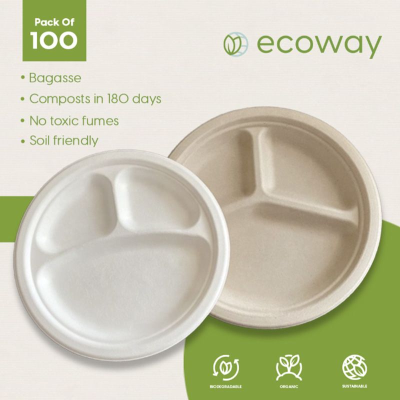 Ecoway - Compartment Disposable Plates - 10-Inch - 100pcs