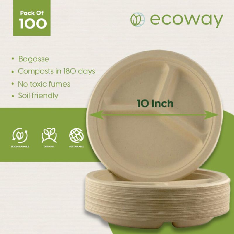 Ecoway - Compartment Disposable Plates - 10-Inch - 100pcs