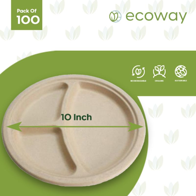 Ecoway - Compartment Disposable Plates - 10-Inch - 100pcs