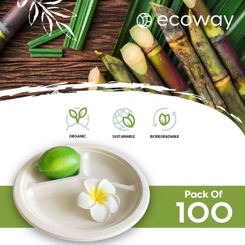 Ecoway - Compartment Disposable Plates - 10-Inch - 100pcs