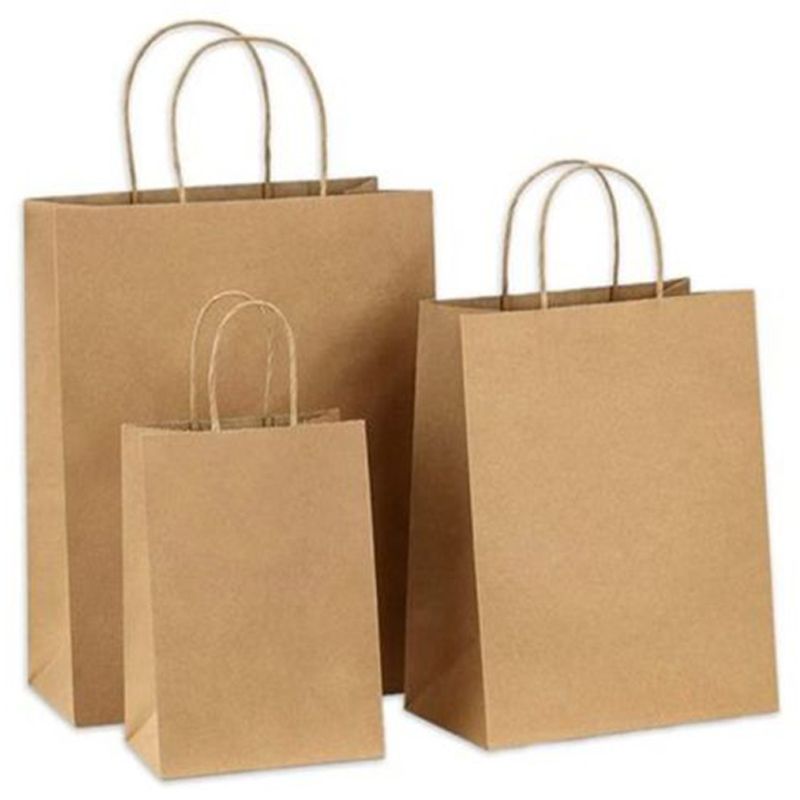 Ecoway - Paper Gift Bags w/ Handles Bulk - S - 100pcs - Brown