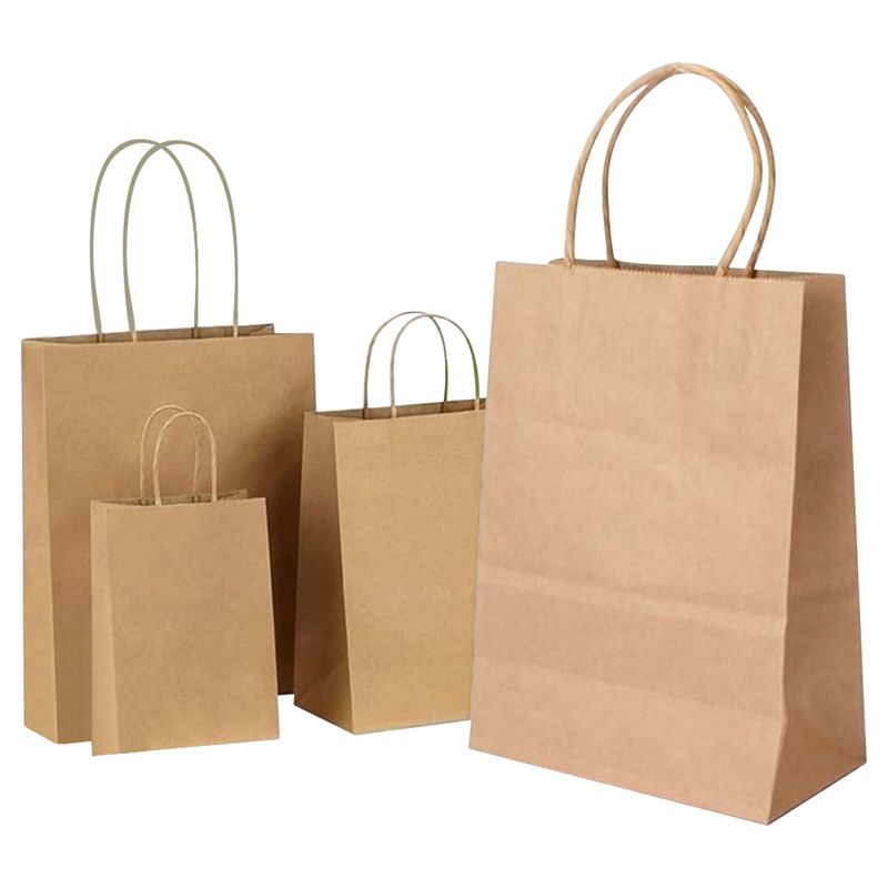 Ecoway - Paper Gift Bags w/ Handles Bulk - M - 100pcs - Brown