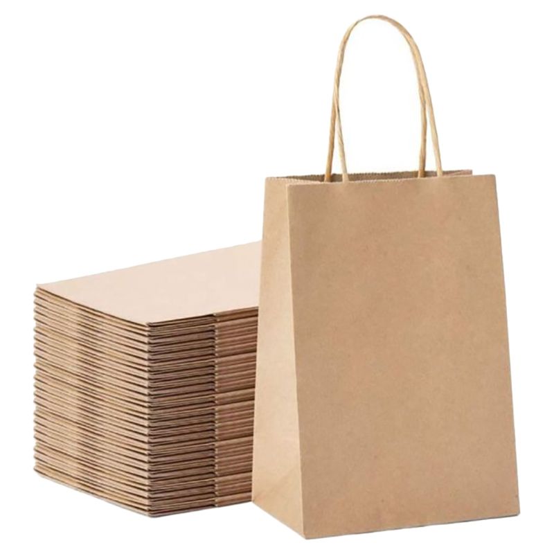 Ecoway - Paper Gift Bags w/ Handles Bulk - M - 100pcs - Brown