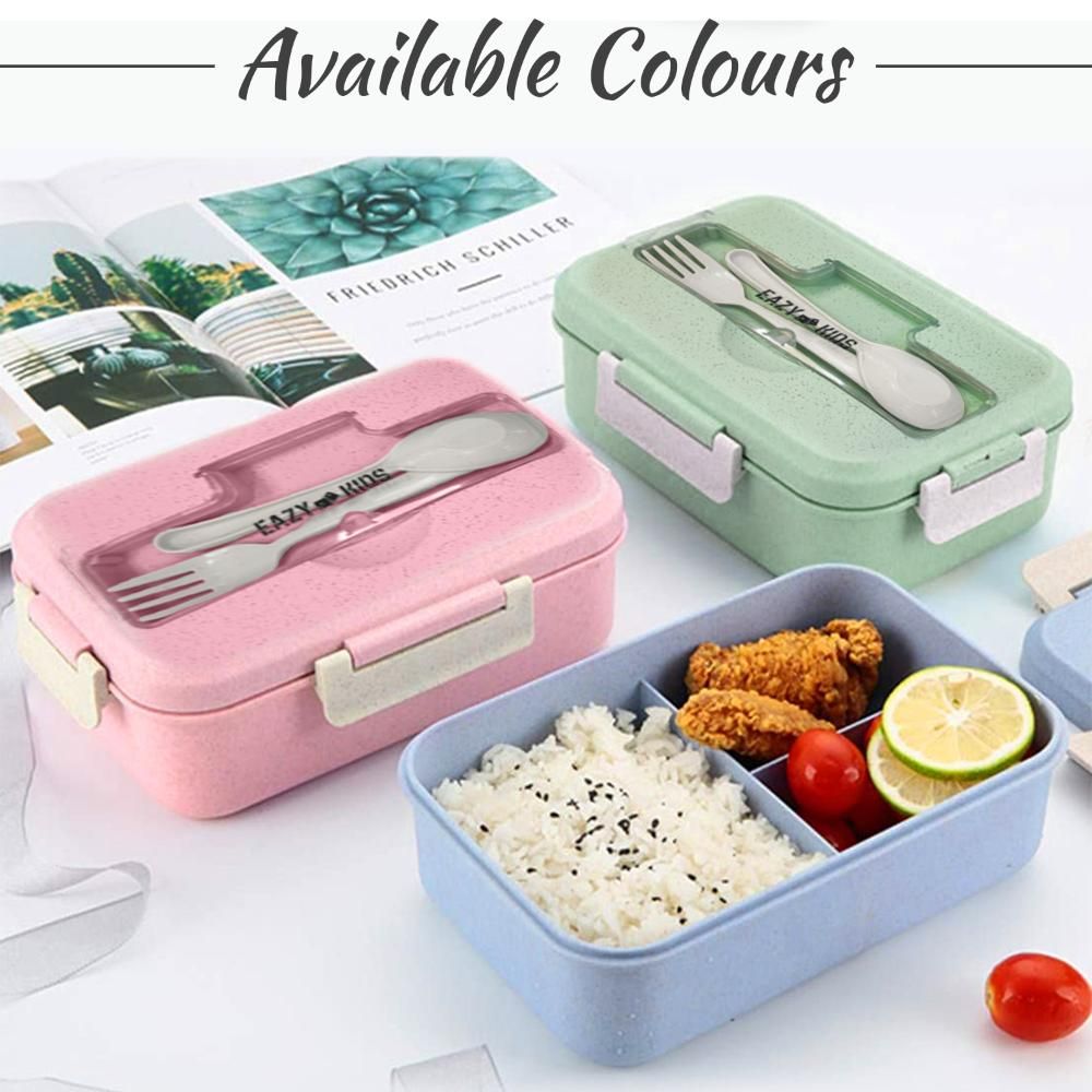 Eazy Kids Wheat Straw Leakproof Eco Bento Lunch Box - Green (1000ml)