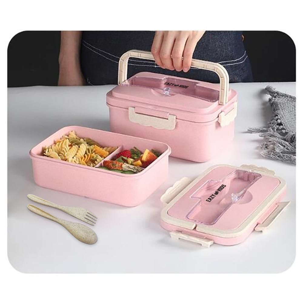 Eazy Kids Wheat Straw Leakproof Eco-Friendly Bento Lunch Box - Pink (1500ml)