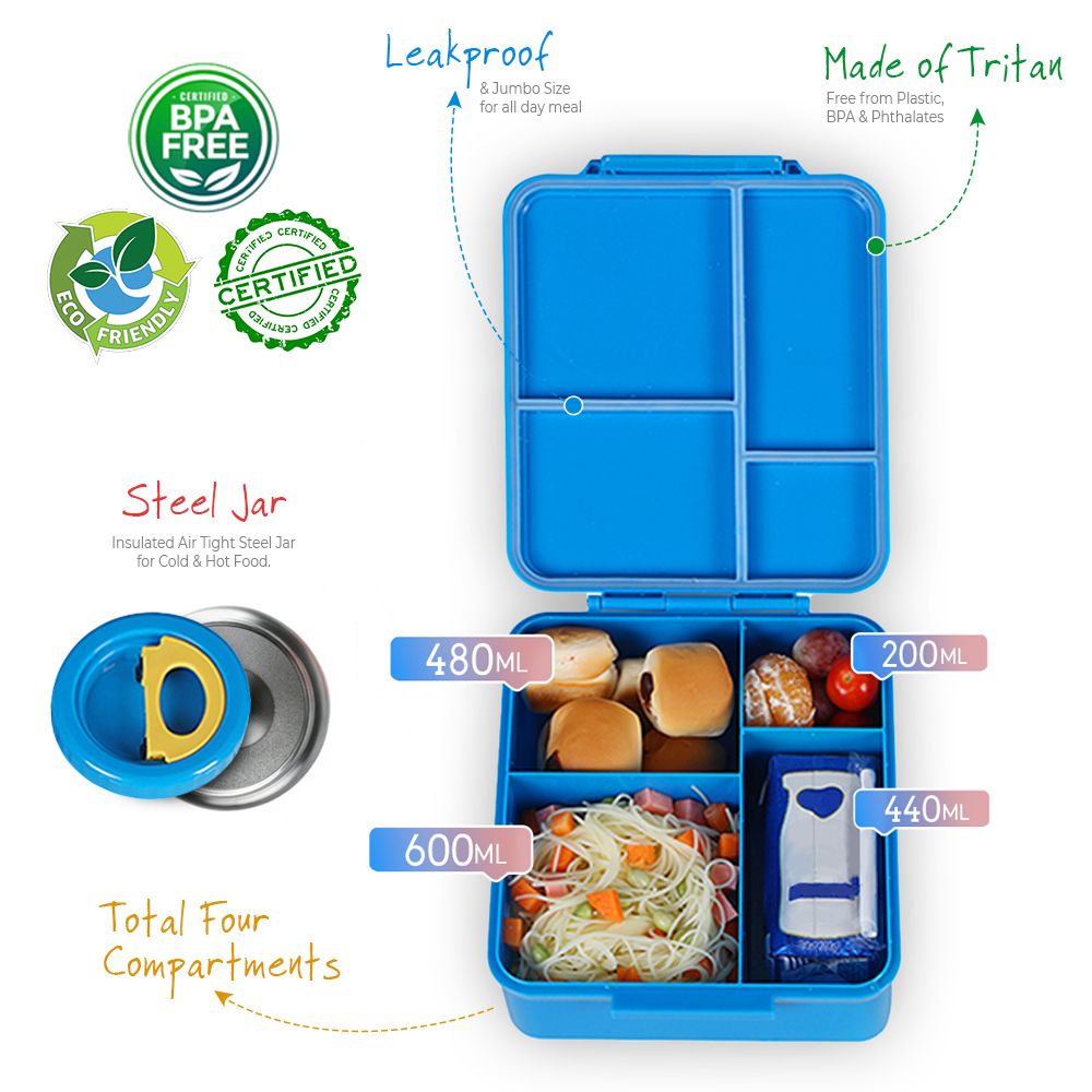 Eazy Kids - Jumbo Bento Lunch Box w/ Insulated Jar - Blue