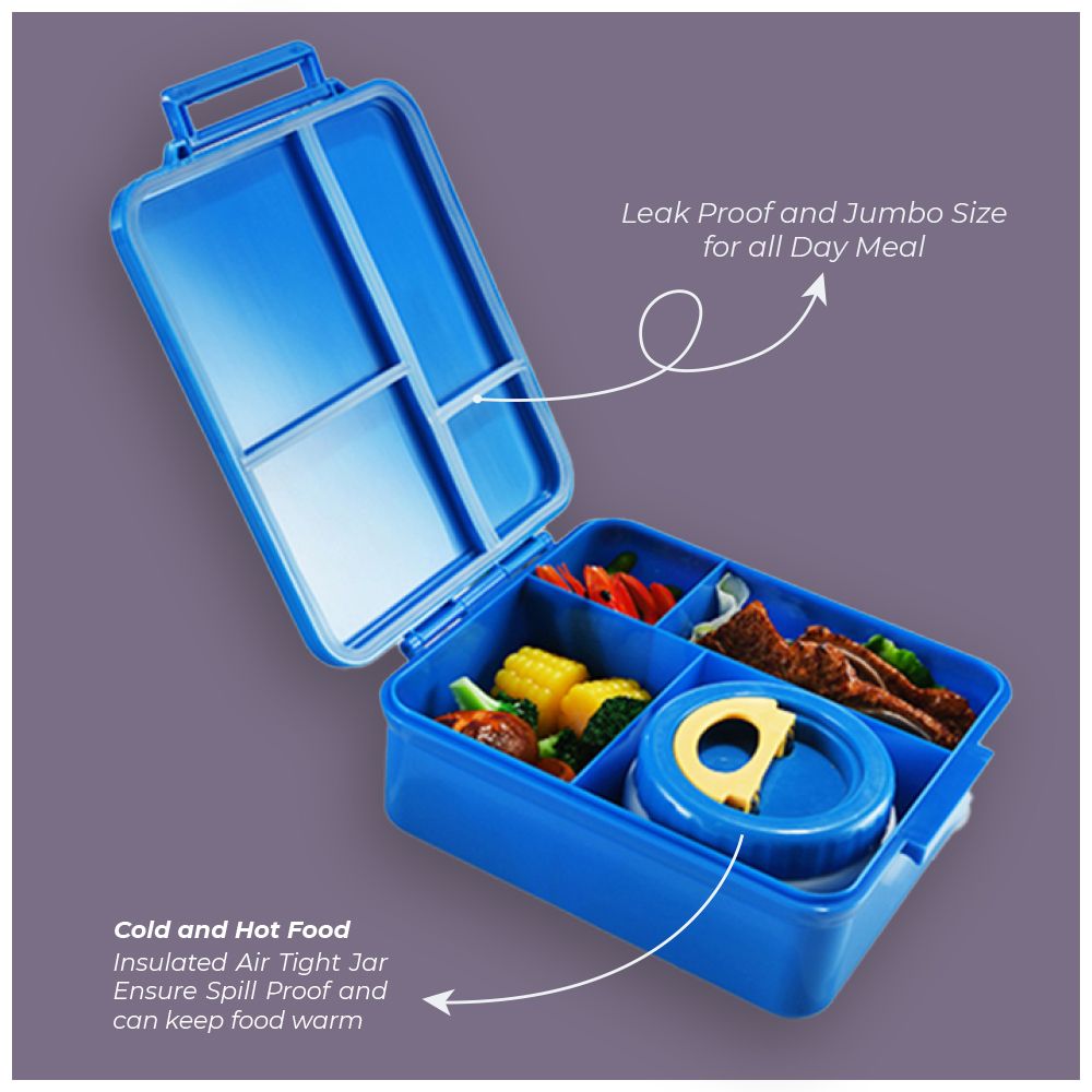 Eazy Kids - Jumbo Bento Lunch Box w/ Insulated Jar - Blue