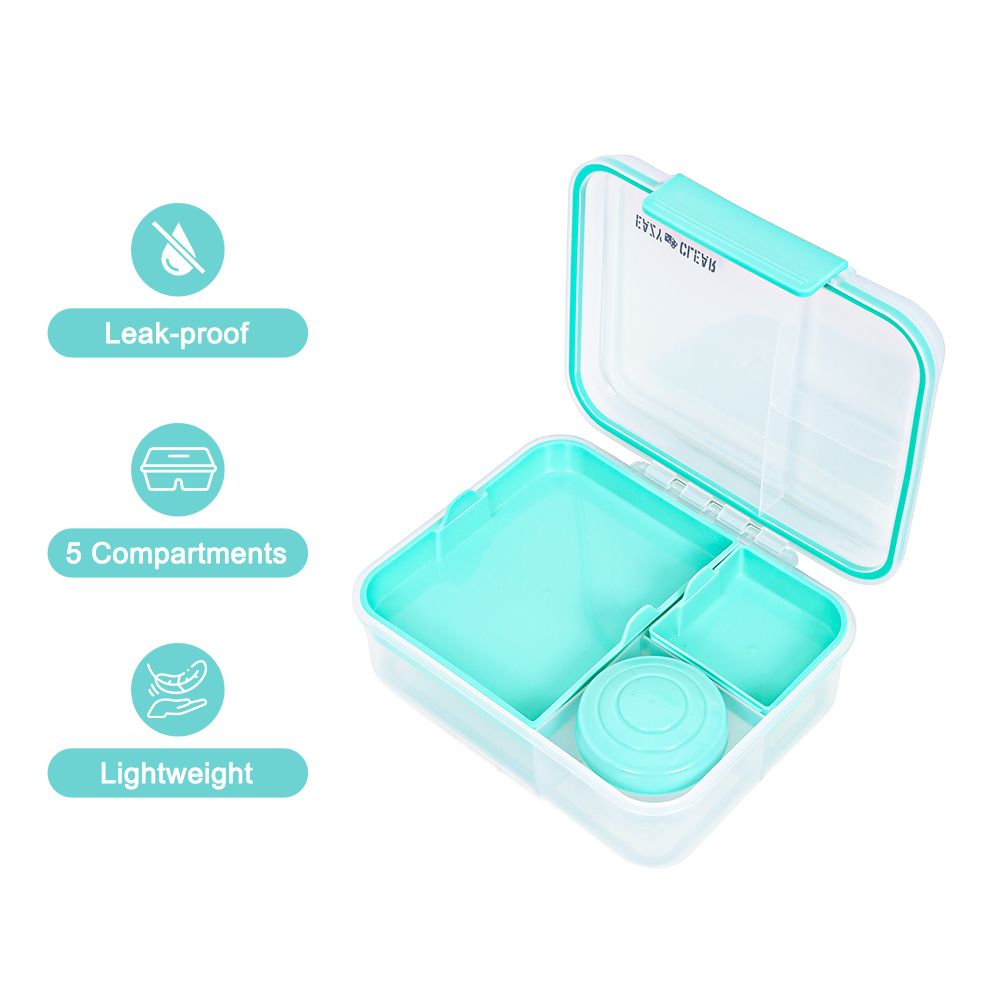 Eazy Kids - 5 Compartment Bento Convertible Lunch Box With Gravy Bowl - Green