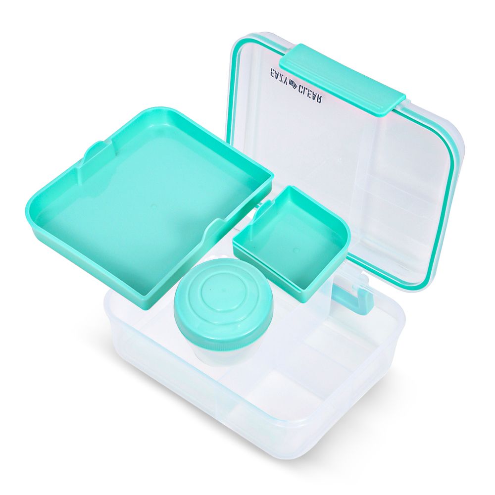 Eazy Kids - 5 Compartment Bento Convertible Lunch Box With Gravy Bowl - Green