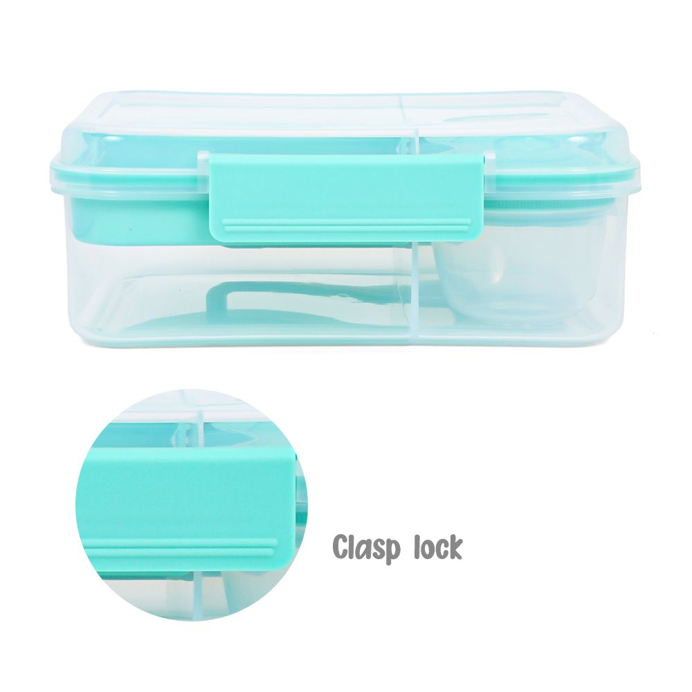 Eazy Kids - 5 Compartment Bento Convertible Lunch Box With Gravy Bowl - Green