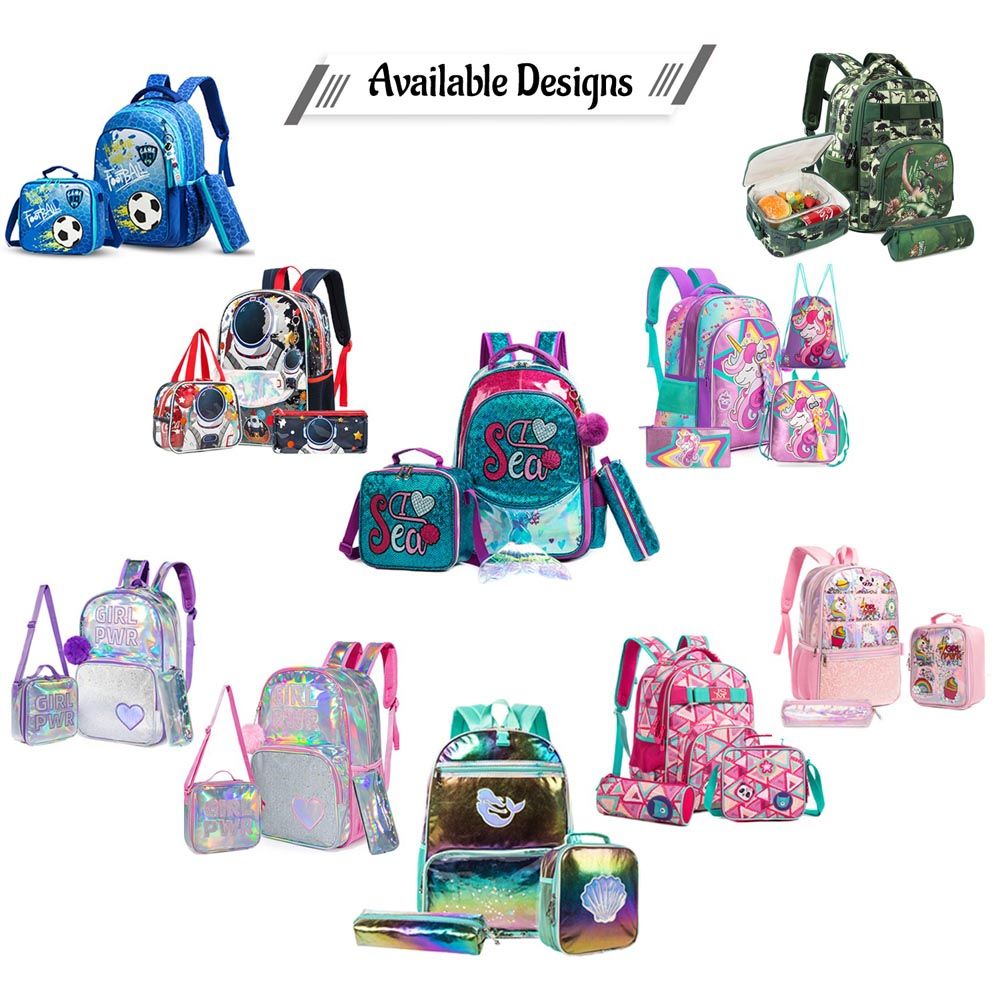 Eazy Kids - Backpack 17-Inch w/ Lunch Bag & Pencil Case - Girl Things