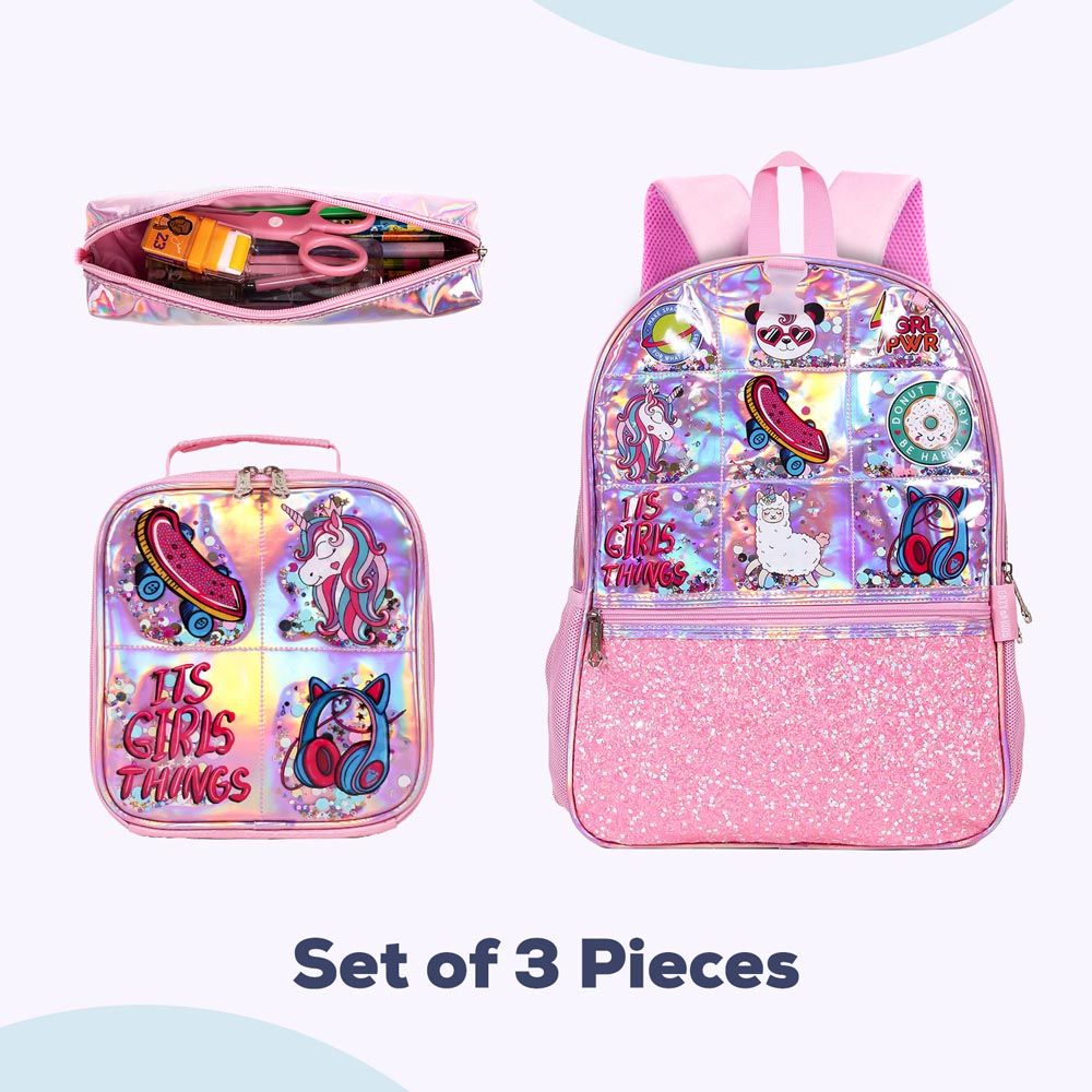 Eazy Kids - Backpack 17-Inch w/ Lunch Bag & Pencil Case - Girl Things