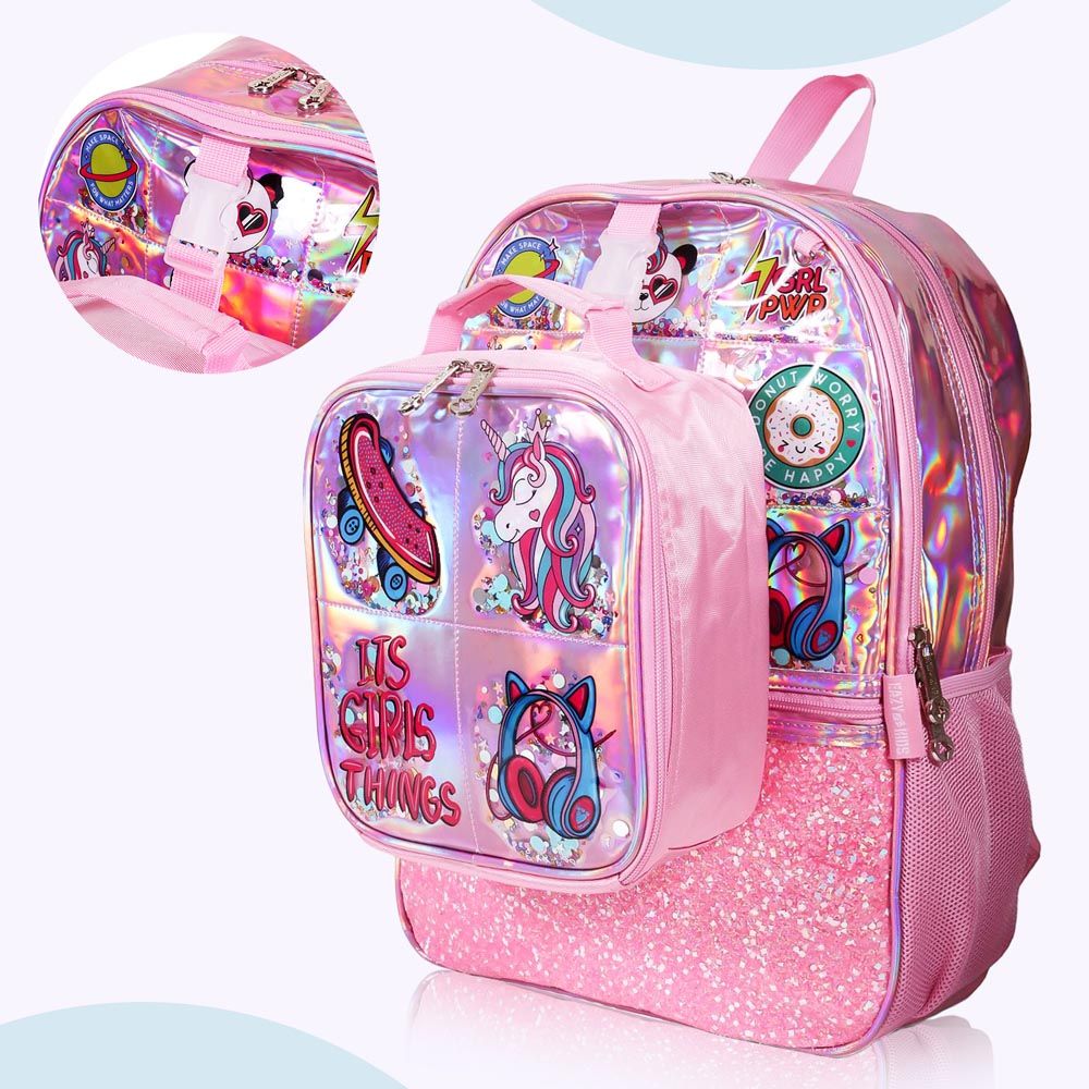 Eazy Kids - Backpack 17-Inch w/ Lunch Bag & Pencil Case - Girl Things