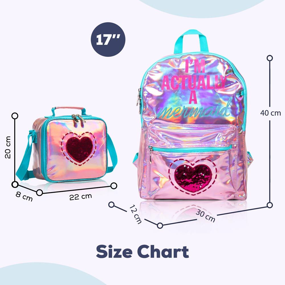 Eazy Kids - Backpack 17-Inch w/ Lunch Bag & Pencil Case - Pink