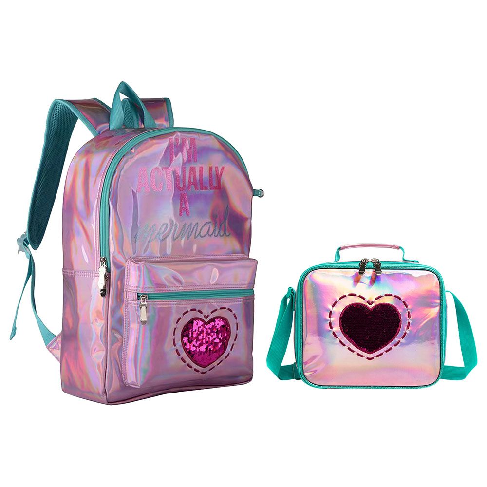 Eazy Kids - Backpack 17-Inch w/ Lunch Bag & Pencil Case - Pink