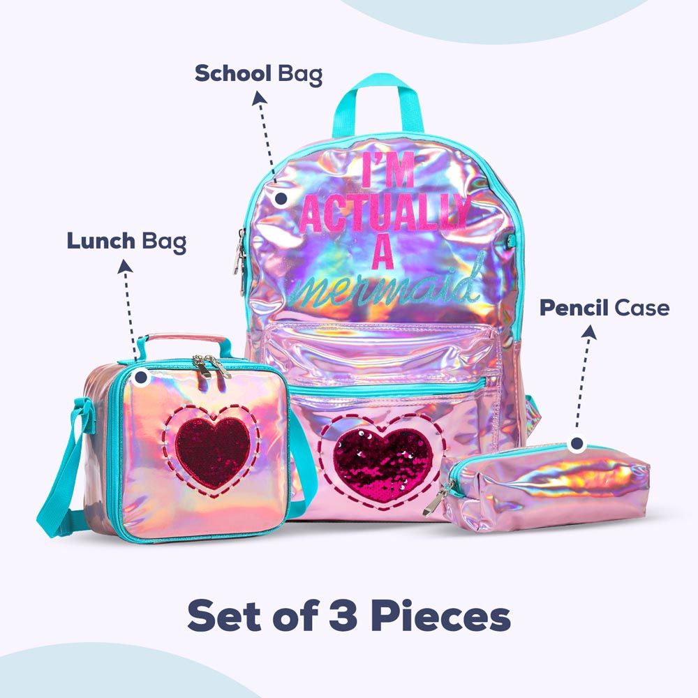 Eazy Kids - Backpack 17-Inch w/ Lunch Bag & Pencil Case - Pink