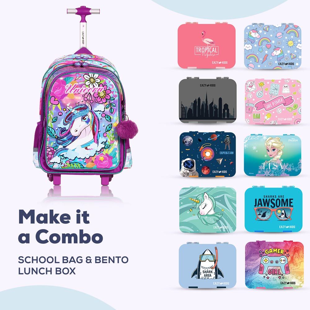 Eazy Kids - Backpack 17-Inch w/ Lunch Bag, Activity Bag & Pencil Case - Unicorn