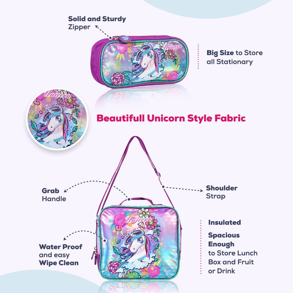 Eazy Kids - Backpack 17-Inch w/ Lunch Bag, Activity Bag & Pencil Case - Unicorn