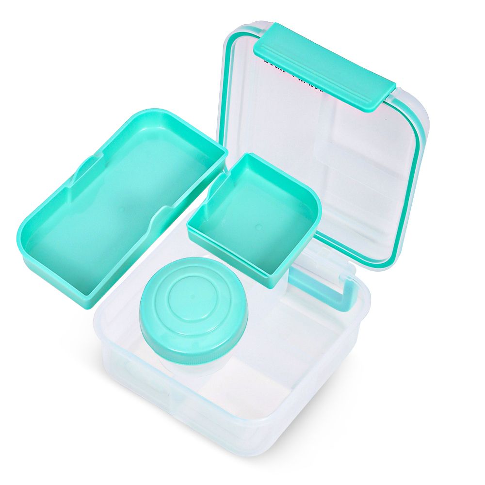 Eazy Kids - 5 Compartment Convertible Bento Lunch Box With Gravy Bowl - Green