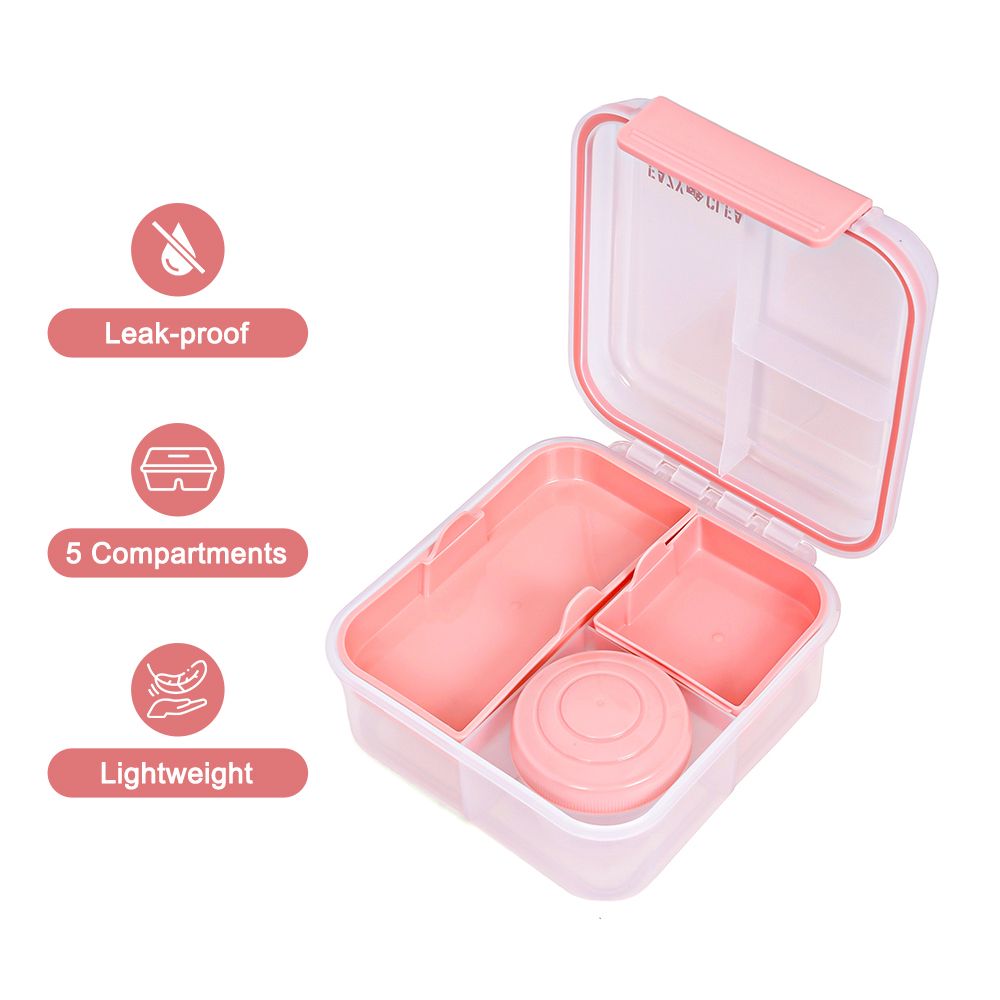 Eazy Kids - 5 Compartment Convertible Bento Lunch Box With Gravy Bowl - Pink