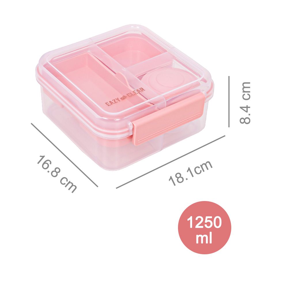 Eazy Kids - 5 Compartment Convertible Bento Lunch Box With Gravy Bowl - Pink