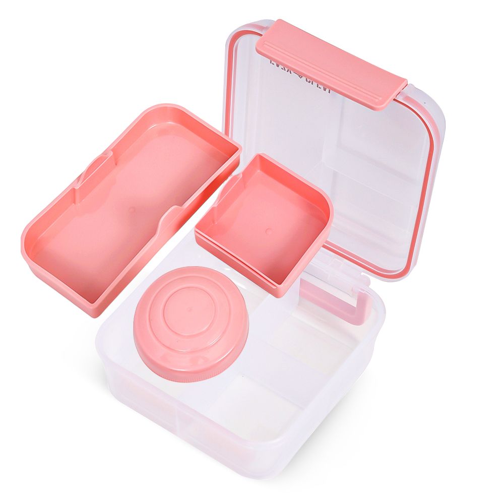 Eazy Kids - 5 Compartment Convertible Bento Lunch Box With Gravy Bowl - Pink