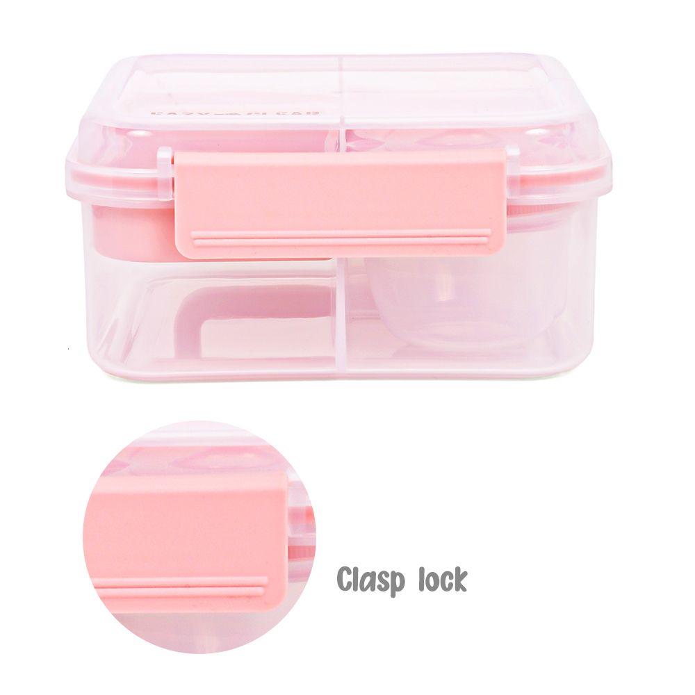 Eazy Kids - 5 Compartment Convertible Bento Lunch Box With Gravy Bowl - Pink