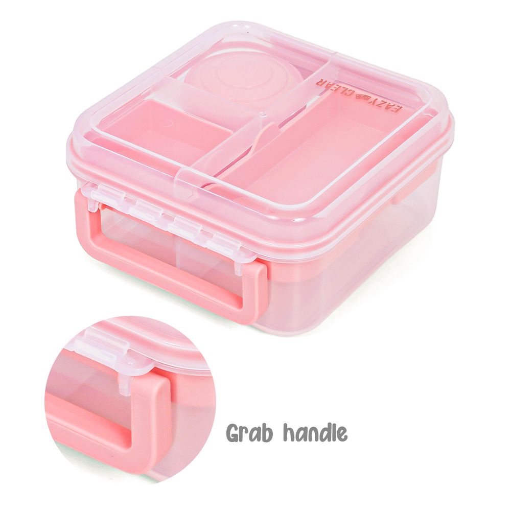 Eazy Kids - 5 Compartment Convertible Bento Lunch Box With Gravy Bowl - Pink