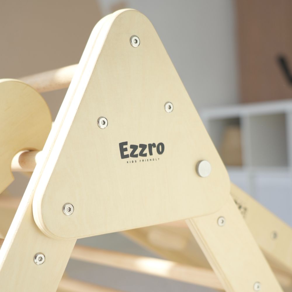 Ezzro - Natural Large Climbing Foldable Pikler Triangle Reversible Board Duo