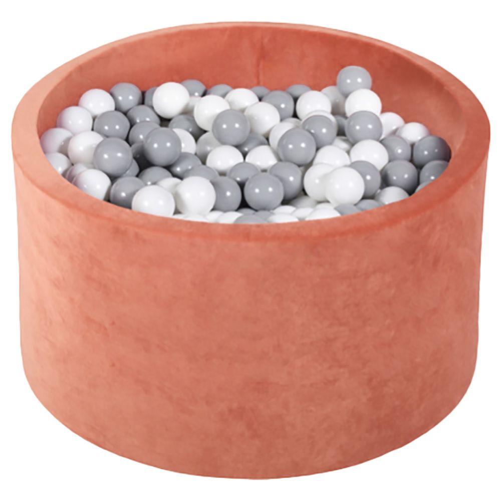 Ezzro - Round Ball Pit Velvet Marsala W/ 100 Balls - White/Grey