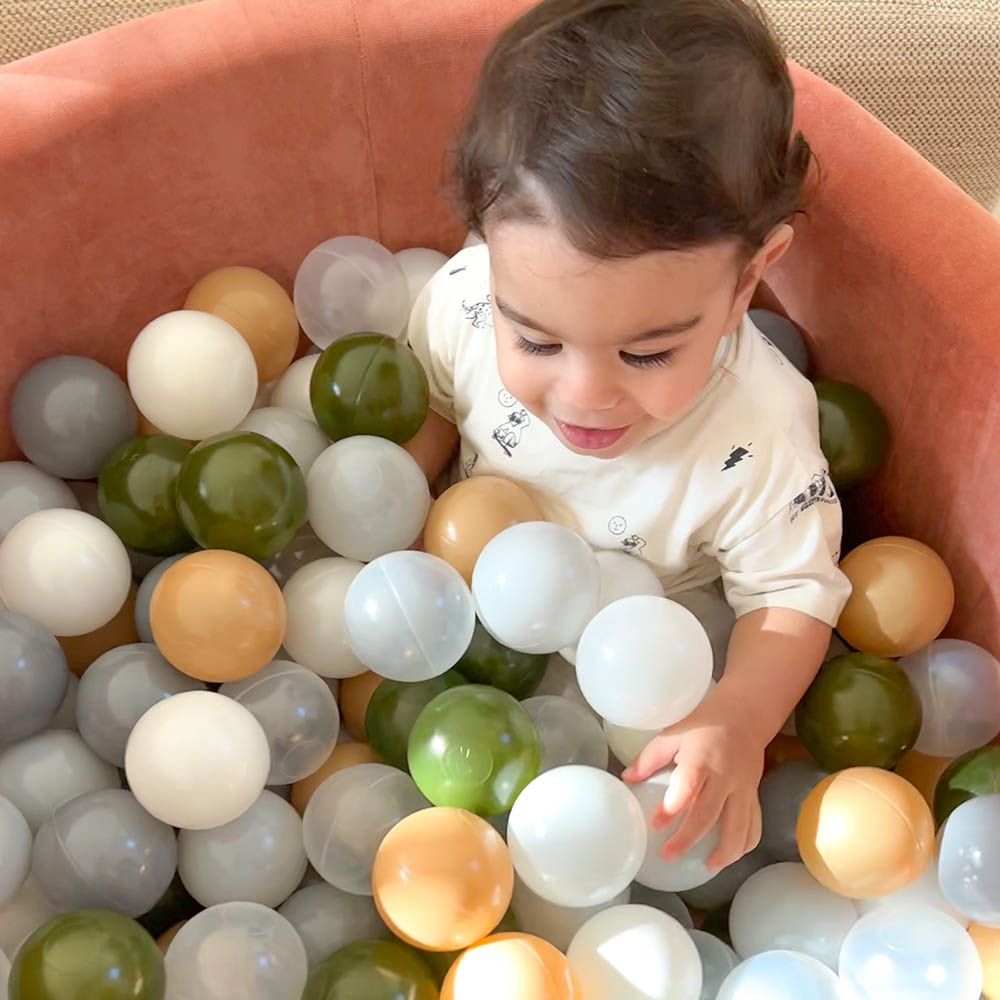 Ezzro - Round Ball Pit Velvet Marsala W/ 100 Balls - White/Grey