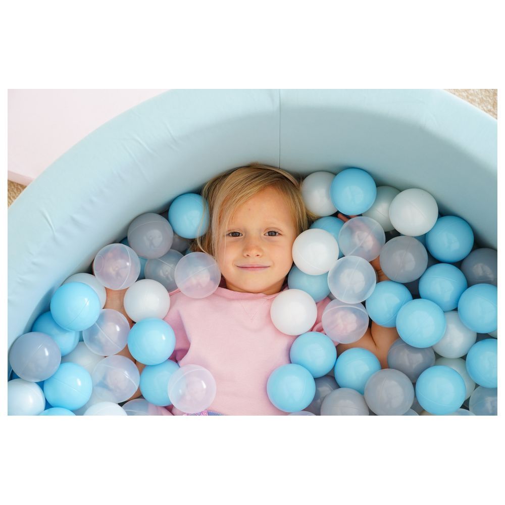 Ezzro - Round Ball Pit 90x40 w/ 100 Balls (Light Blue, White, Light Grey, Transparent) - Pale Blue