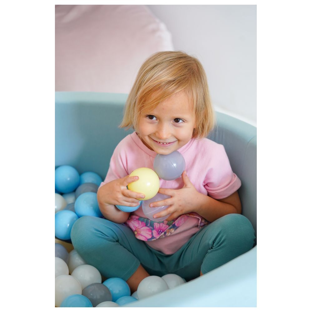 Ezzro - Round Ball Pit 90x40 w/ 100 Balls (Light Blue, White, Light Grey, Transparent) - Pale Blue