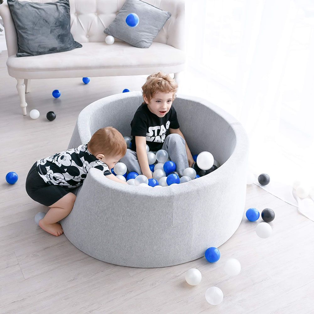 Ezzro - Round Ball Pit W/ 600 Balls - 100 x 40 cm - Grey Melange