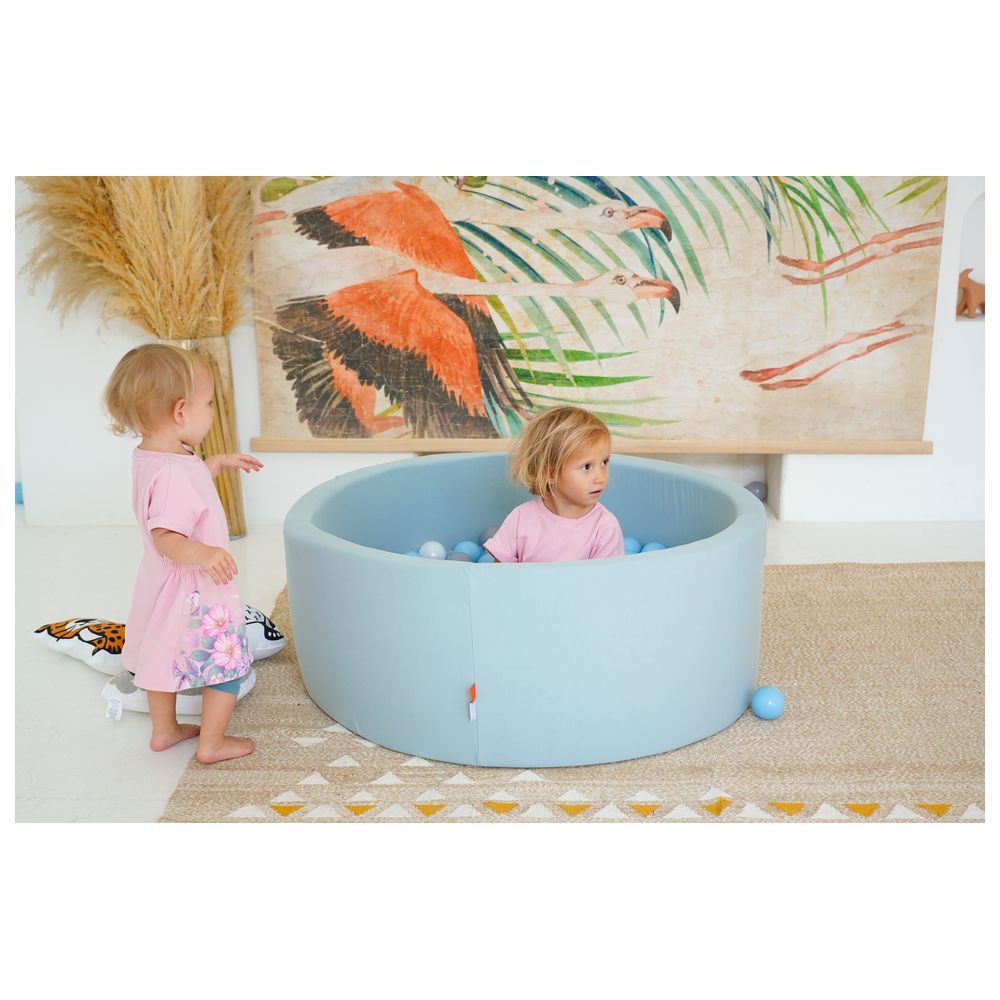 Ezzro - Round Ball Pit 100x40 w/ 600 Balls (Lime, White, Grey, Transparent) - Pale Blue