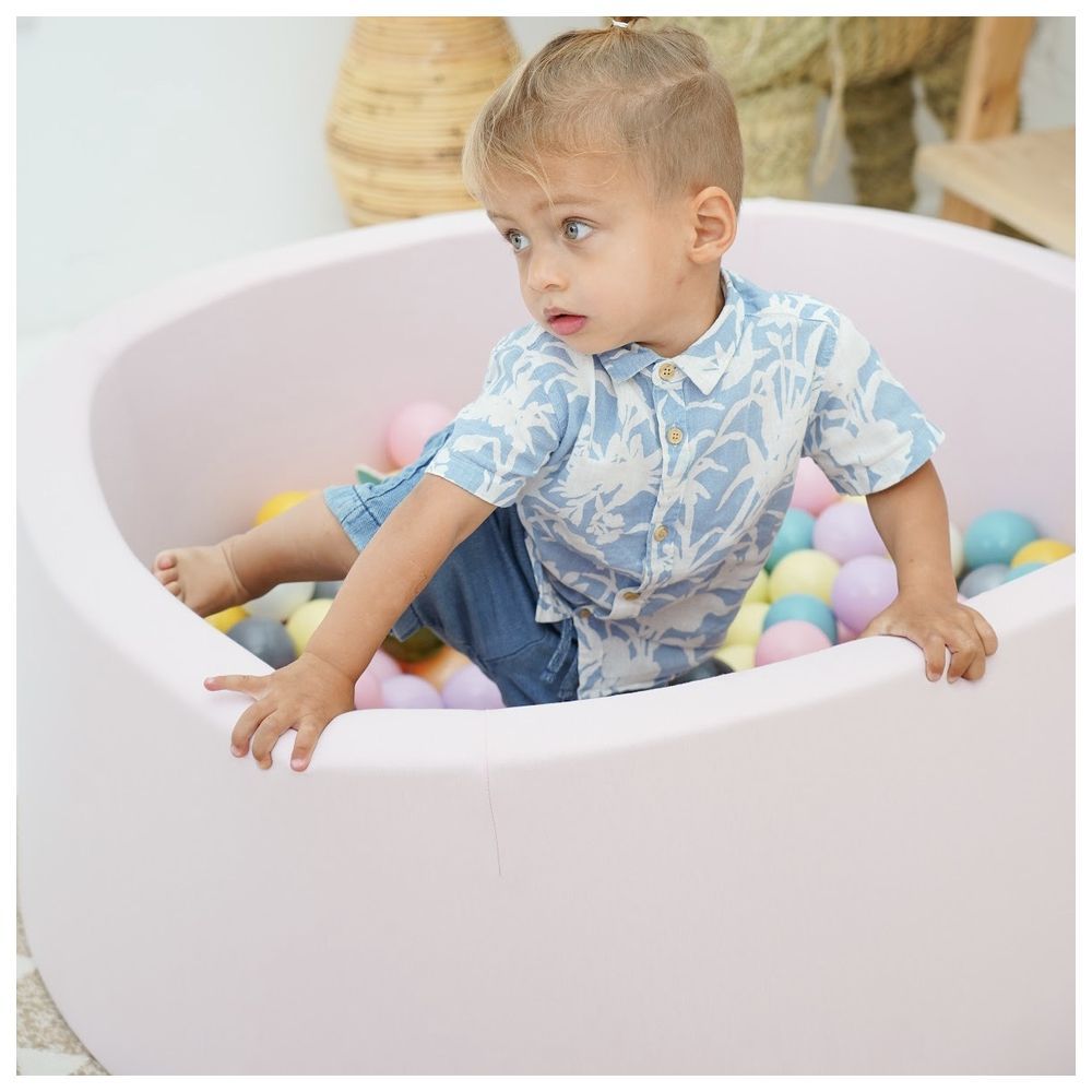 Ezzro - Round Ball Pit 120x50 w/ 200 Balls (Baby Pink, White) - Light Pink