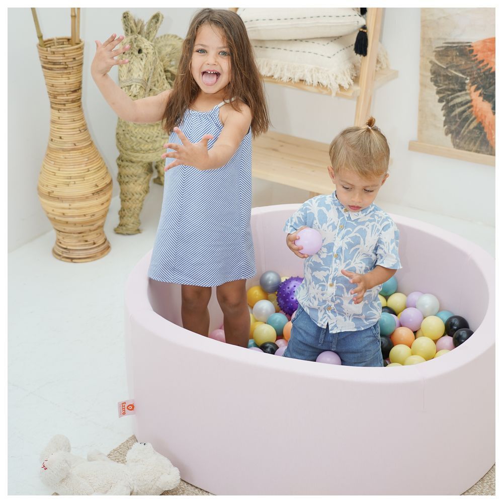 Ezzro - Round Ball Pit 120x50 w/ 200 Balls (Baby Pink, White) - Light Pink