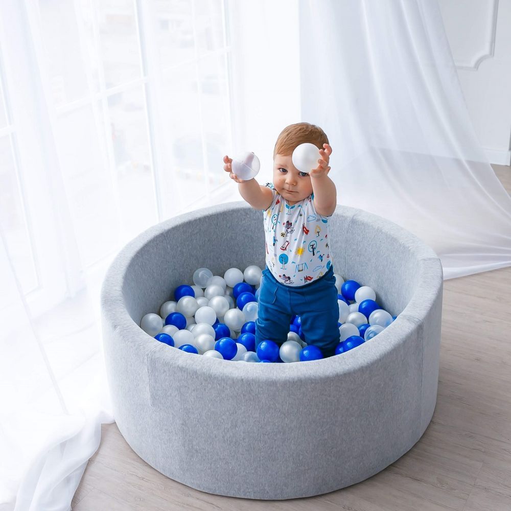 Ezzro - Round Ball Pit 100 x 40cm W/200 Balls(Baby Pink, Light Grey, Pearl)