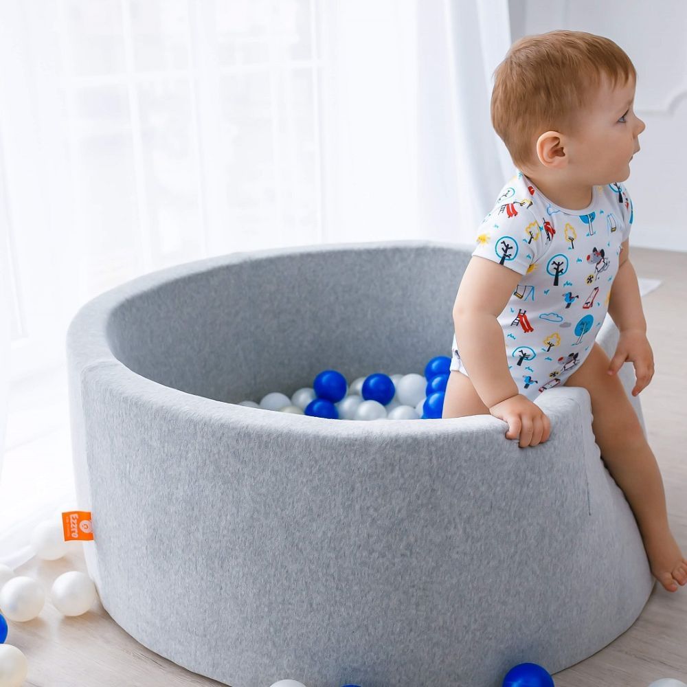 Ezzro - Round Ball Pit 100 x 40cm W/200 Balls(Light Turquoise, Light Grey, White)