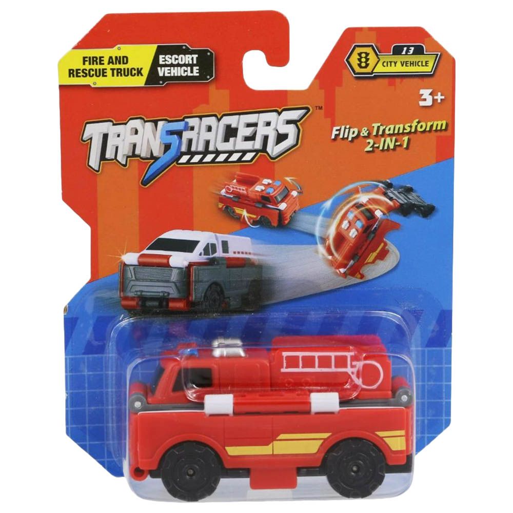 Transracers - 2-In-1 Flip Fire Engine Car To Transport Vehicle