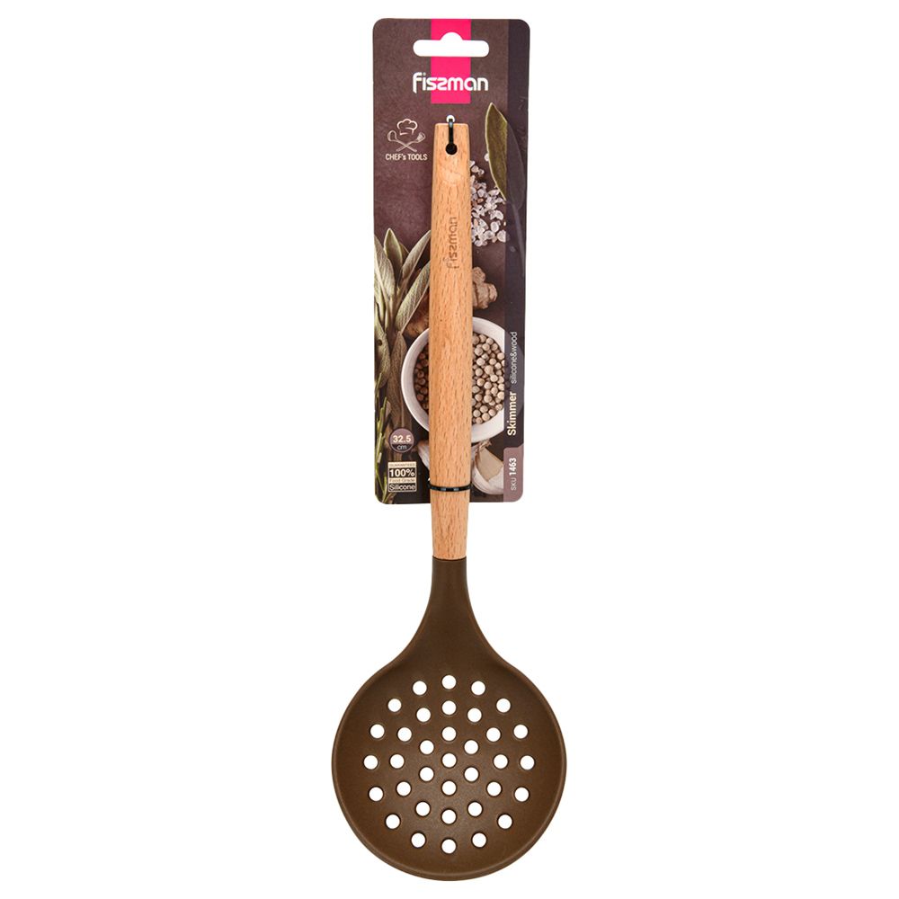 Fissman - Skimmer Chefs Tools Silicone w/ Wooden Handle - 32.5cm - Chocolate