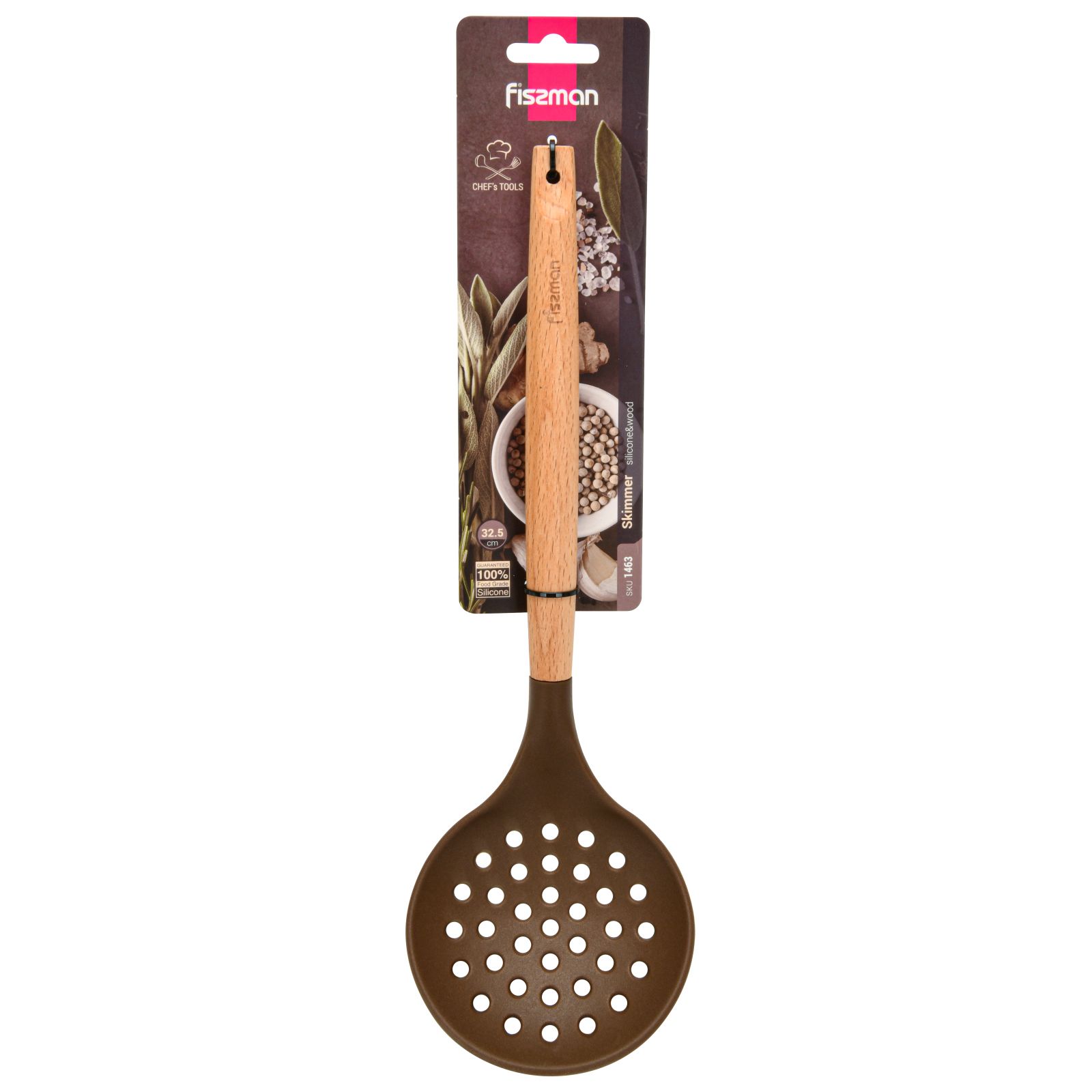 Fissman - Skimmer Chefs Tools Silicone w/ Wooden Handle - 32.5cm - Chocolate