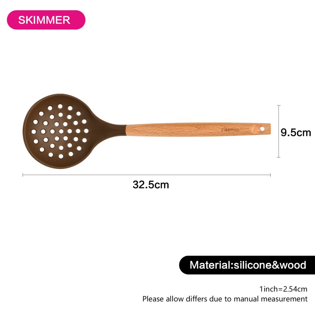 Fissman - Skimmer Chefs Tools Silicone w/ Wooden Handle - 32.5cm - Chocolate