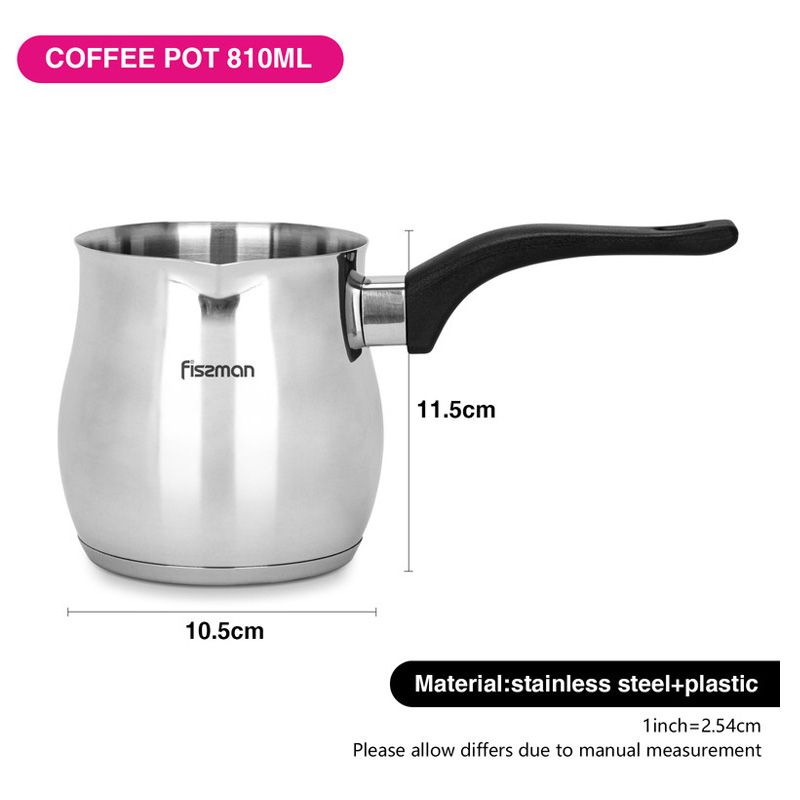 Fissman - Stainless Steel Coffee Pot w/ w/ Black Handle - 810ml