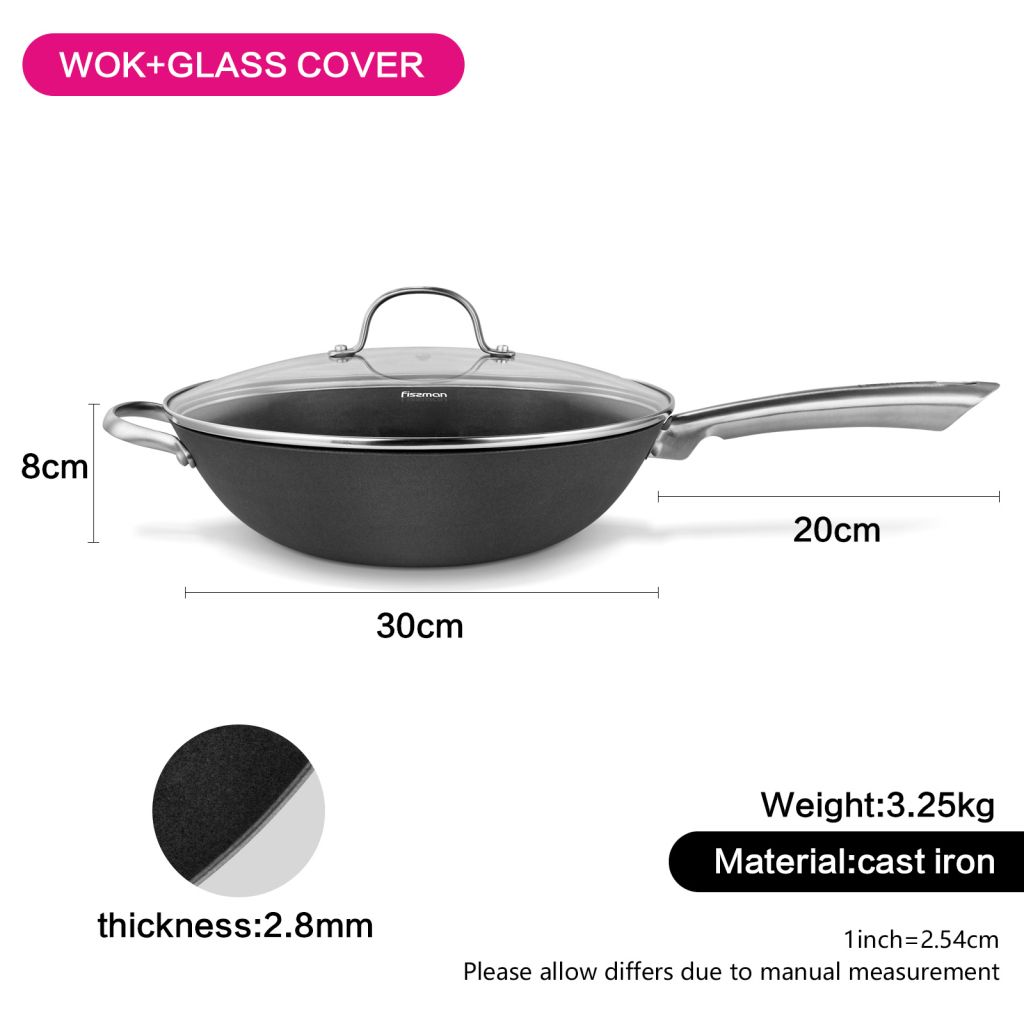 Fissman - Wok Melita Series w/ Glass Lid - 30x8cm - 4.2 L 