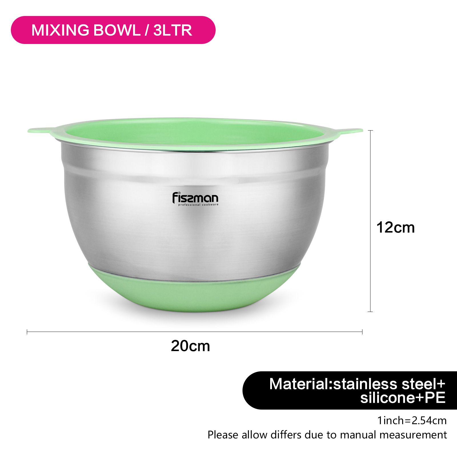 Fissman - Mixing Bowl w/ Silicone Bottom - 20x12cm - 3 L - Green