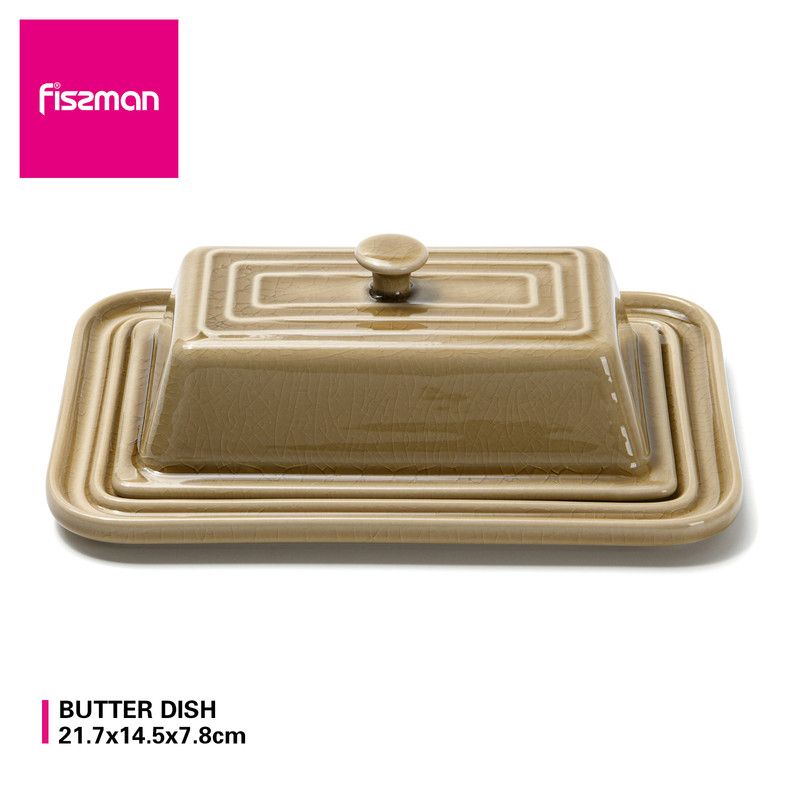 Fissman - Ceramic Butter Dish Crackle - 21.7x7.8x14.5cm - Beige